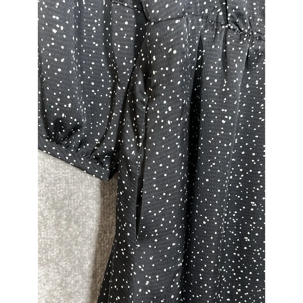 GAP Blouson Sleeve Elastic Waist Dress Womens Size M Black Polka Dot Pockets New